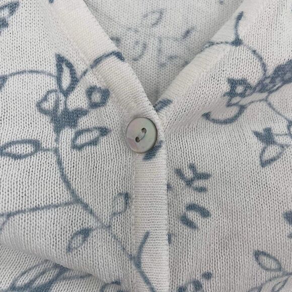 Zara Women's Floral Print Knit V Neck Long Sleeve Crop Top White Blue Size Small - Picture 7 of 11